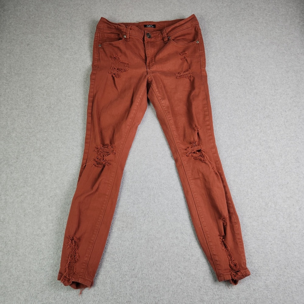 Rue21 Jeans Womenโ W27 Rust Orange Super Stretch Distressed Skinny Burnt Sienna